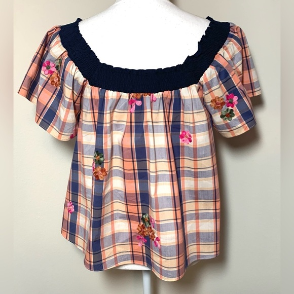 English Factory Embroidered Plaid Flutter Sleeve Top Women Small - Picture 4 of 7